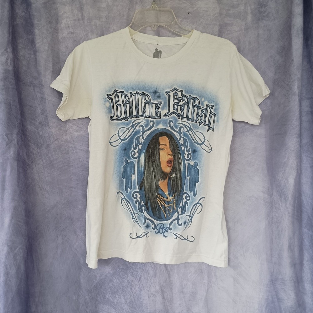 Billie Eilish Airbrush Portrait Graphic White T-Shirt